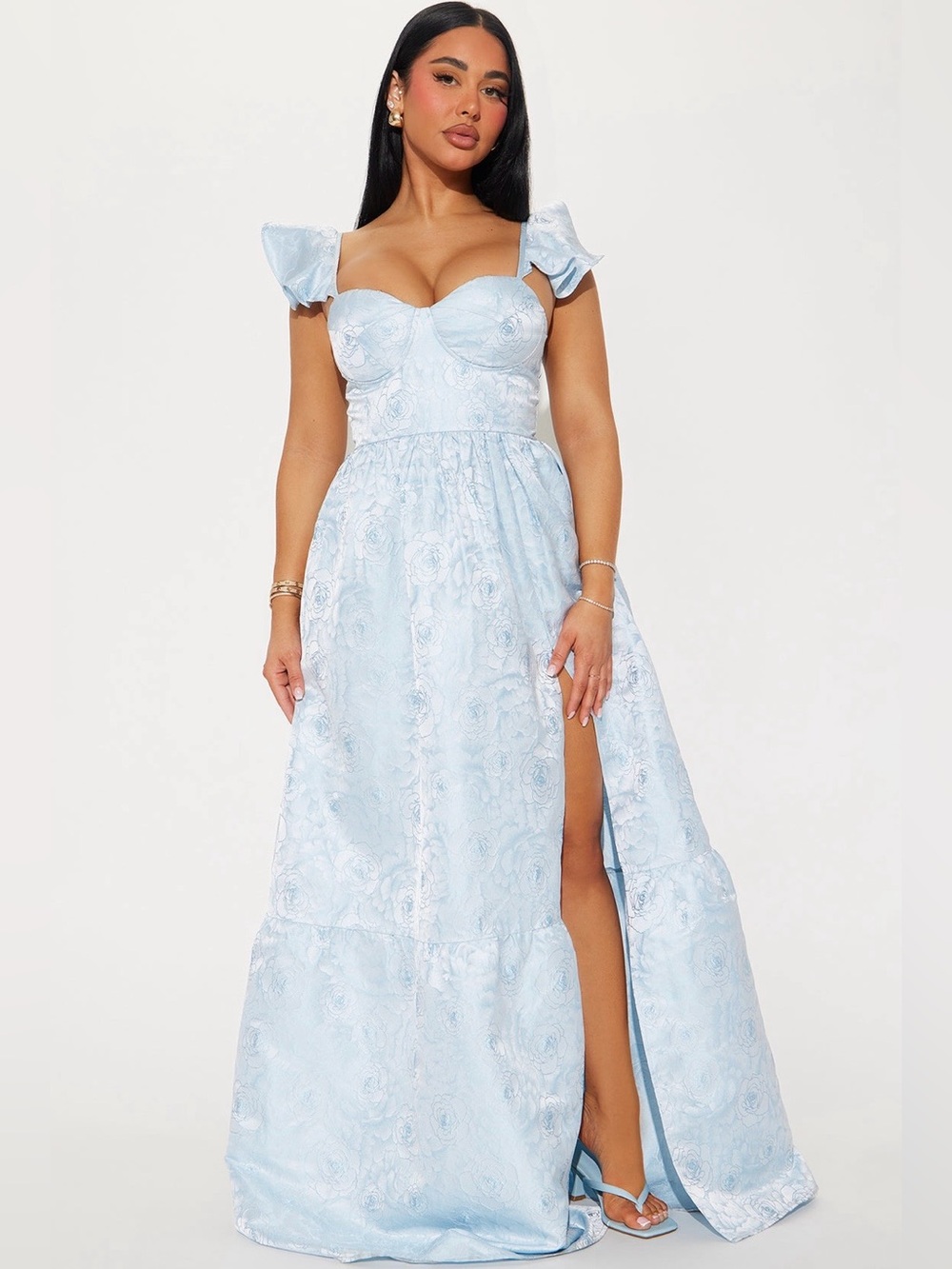Fashion Nova Light Blue Floral Lace-Up Maxi Dress - Picture 2 of 3